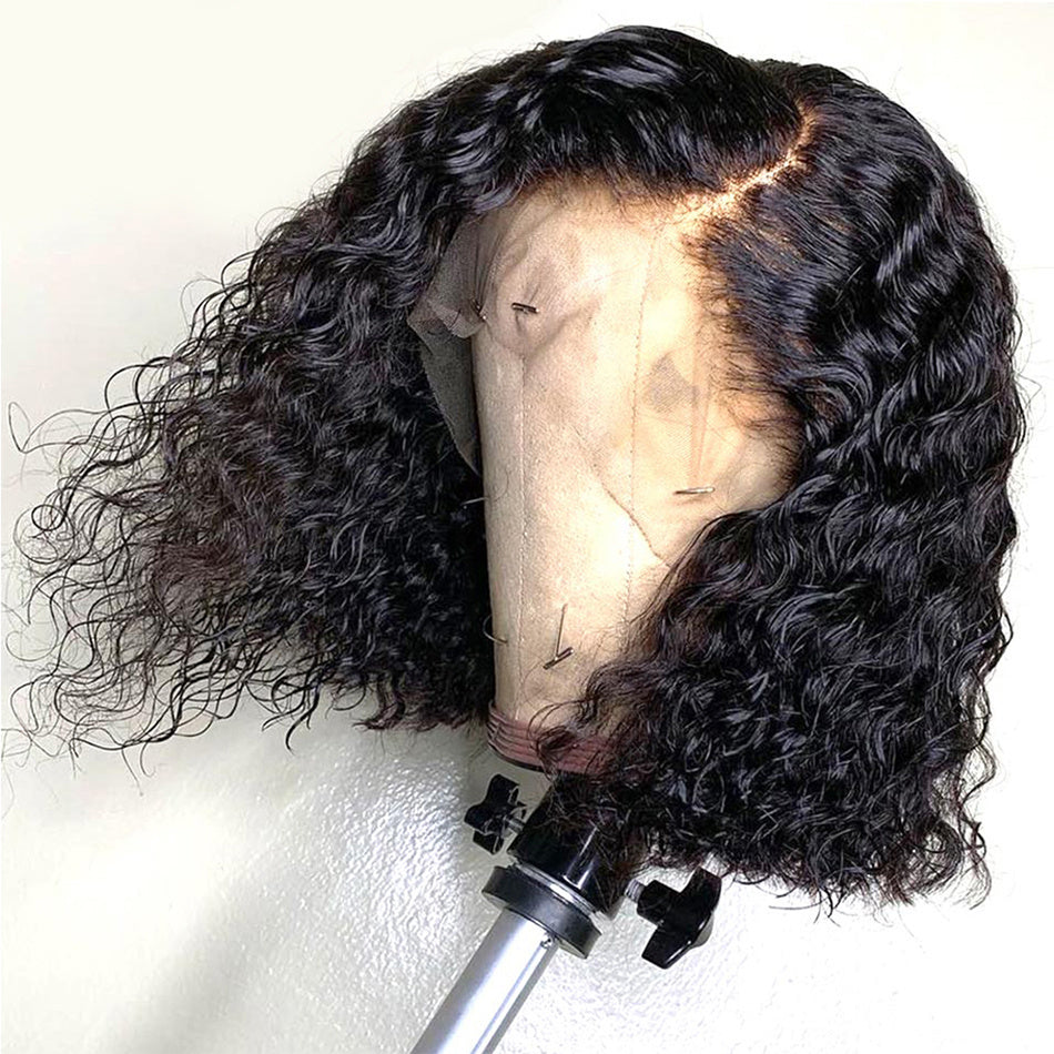 Chemical Fiber Wig Fashion Lady Medium Long Curly Hair Black Oblique Bangs Small Curly Wig Set