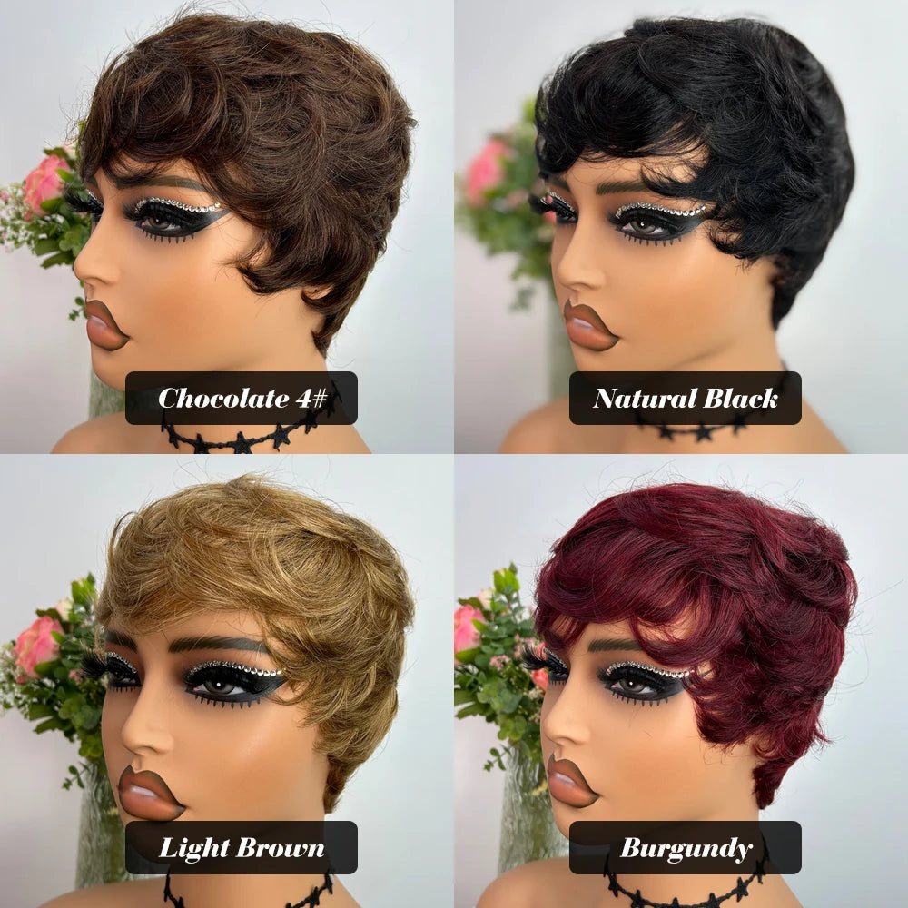 Short Human Hair Wigs Pixie Cut Straight perruque bresillienne for Black Women Machine Made Wigs With Bangs Cheap Glueless Wig